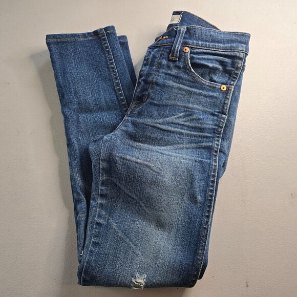 Madewell Jeans Women's 24 Blue 9" High Riser Skinny Skinny Medium Wash Distress - Picture 7 of 16